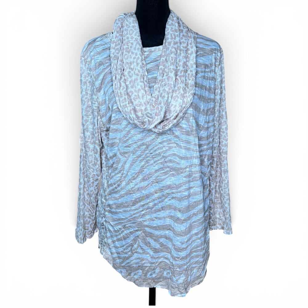 NWT David Cline Animal Print Infinity Scarf Zebra Leopard Top Mob Wife Size L